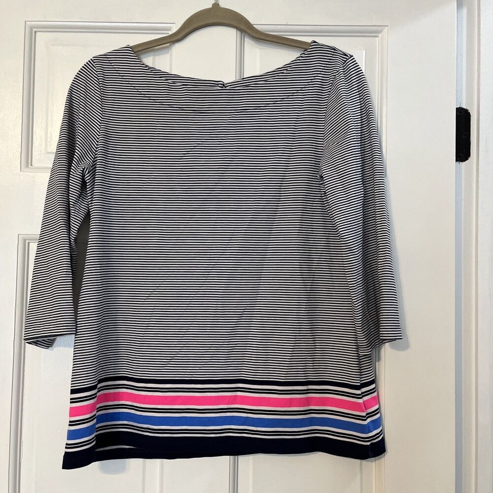 Lilly Pulitzer Top Womens Medium Waverly Striped Nautical Blue Boat Neck Preppy